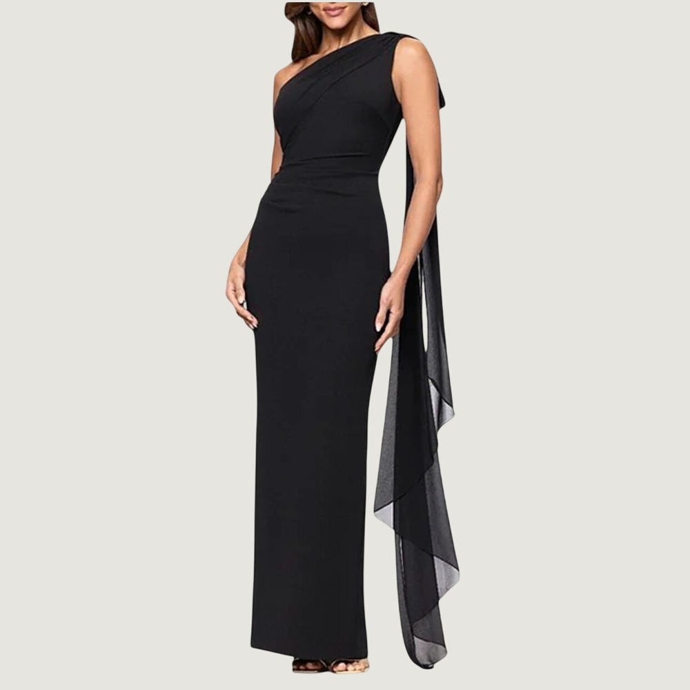 3336 | NWT Xscape One Shoulder Bow Gown Black Prom Black Tie Womens 10
